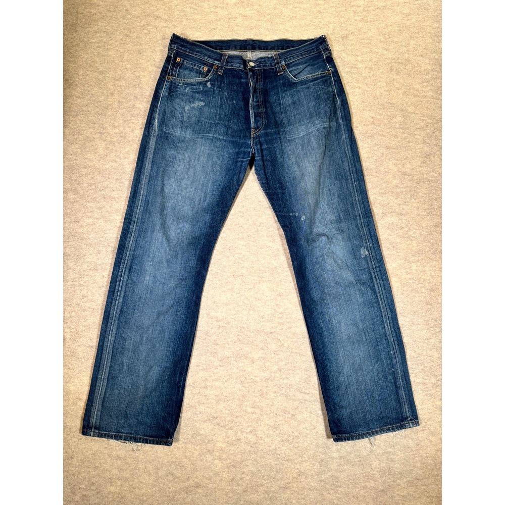 Levis 501 Original Fit Jeans Mens 36x32 Blue Denim Cotton Logo Straight Leg